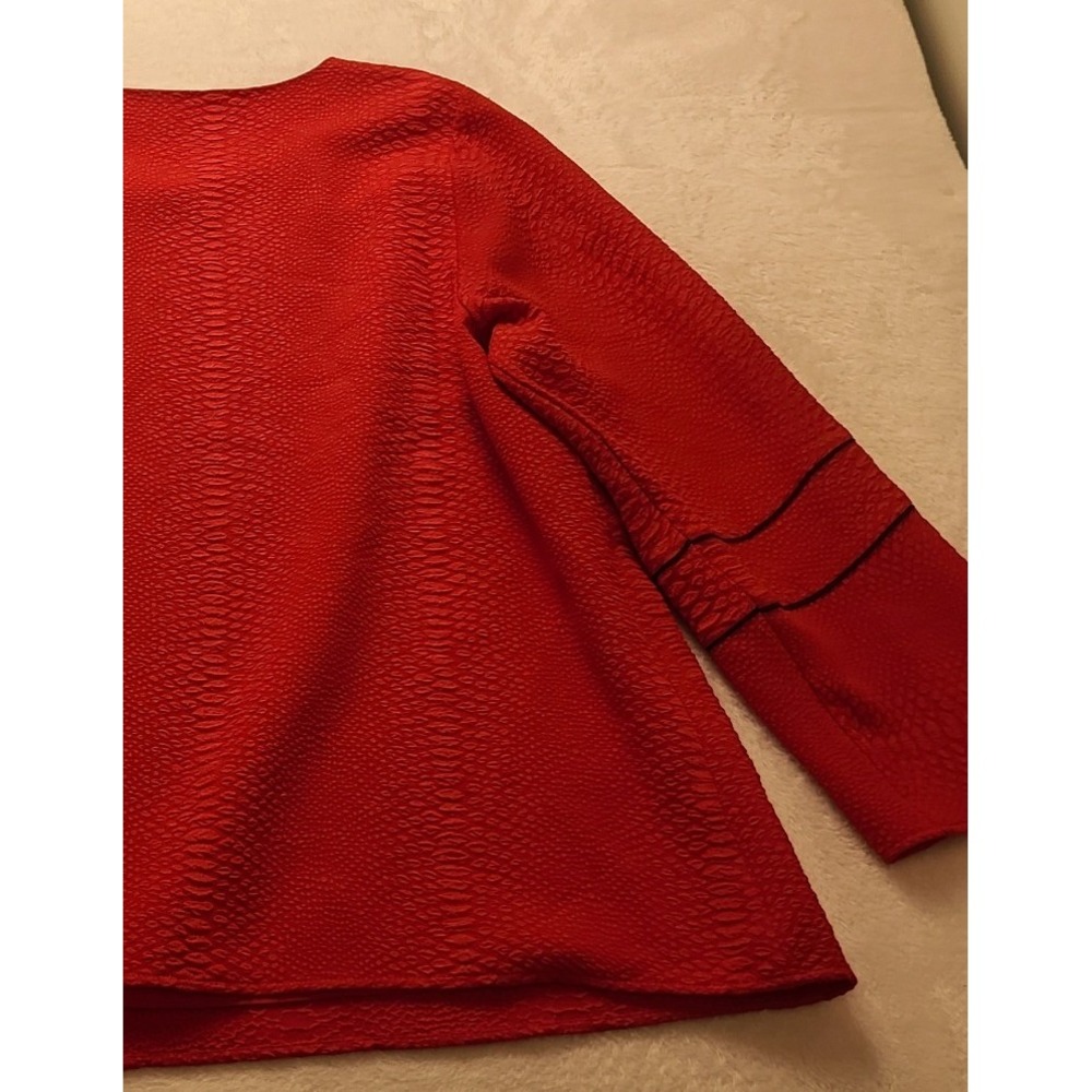 Calvin Klein Red Snakeskin Textured Blouse Scoop Neck 3/4 Sleeve Plus Size 3X - Picture 9 of 12